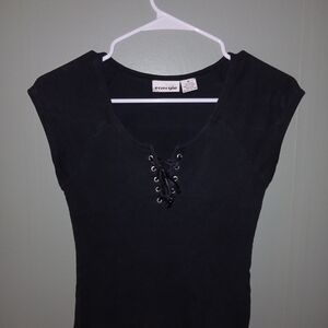 Energie Black Lace-Up Short Sleeve Top
